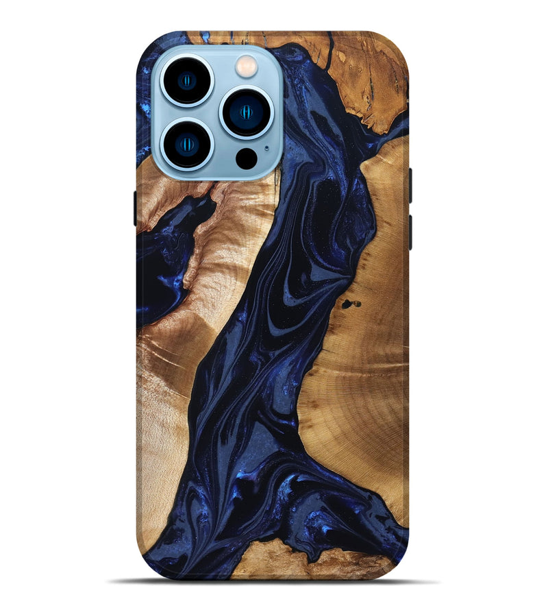 iPhone 14 Pro Max Wood Live Edge Phone Case - Evelin (Blue, 824311)