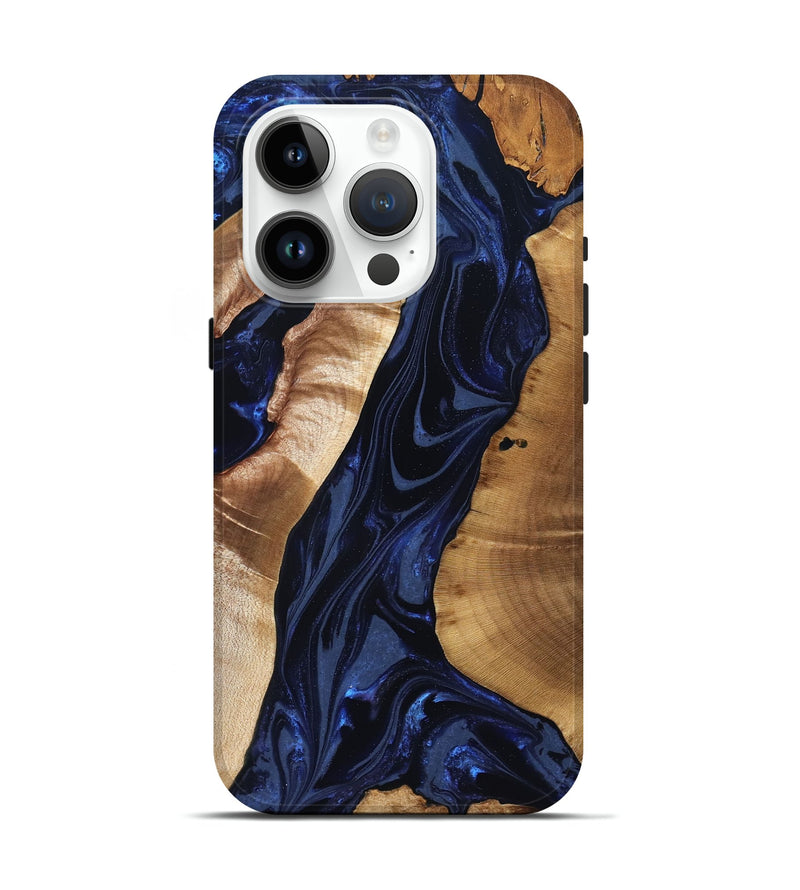 iPhone 15 Pro Wood Live Edge Phone Case - Evelin (Blue, 824311)