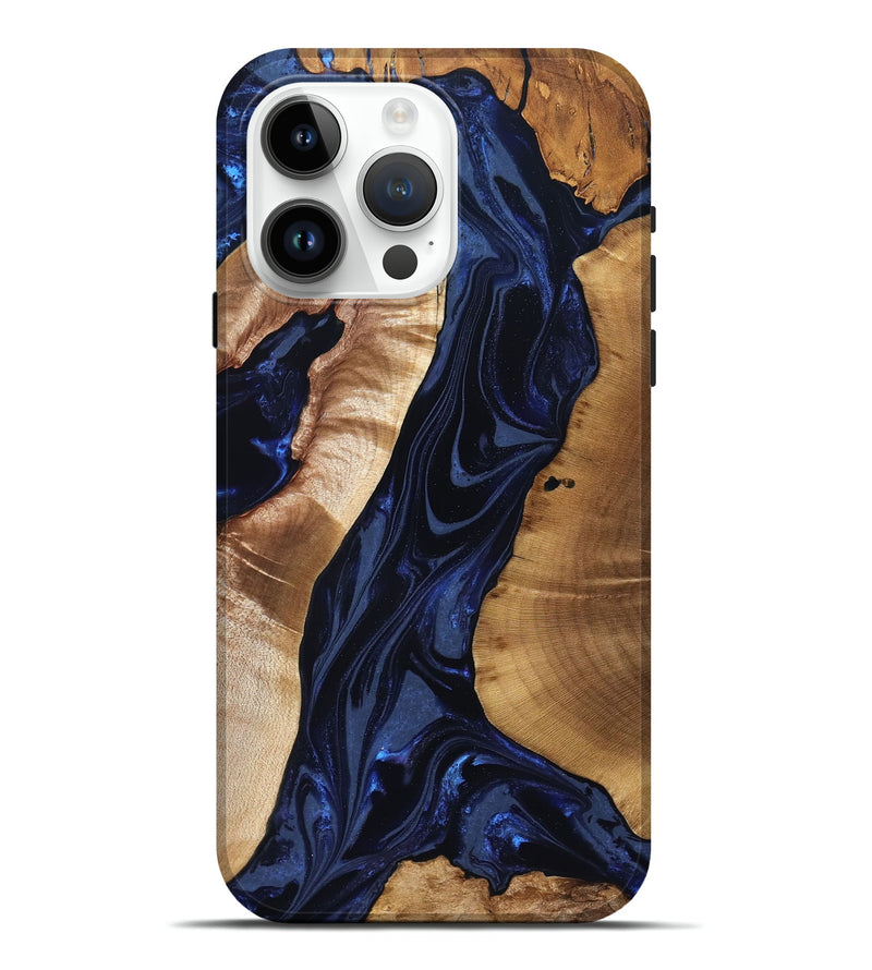 iPhone 15 Pro Max Wood Live Edge Phone Case - Evelin (Blue, 824311)