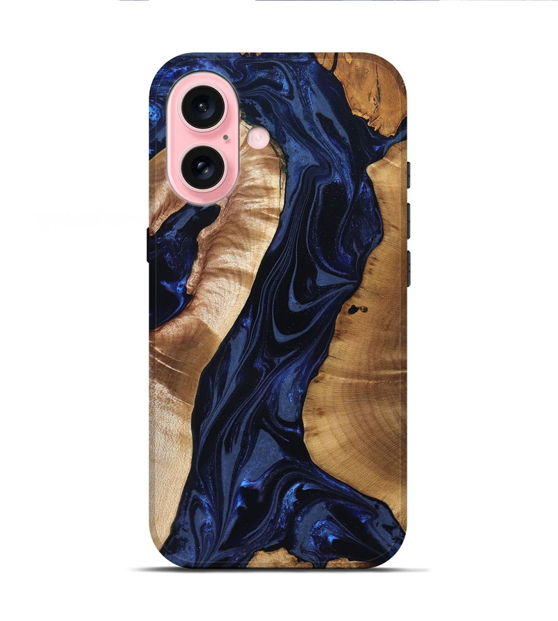 iPhone 16 Wood Live Edge Phone Case - Evelin (Blue, 824311)