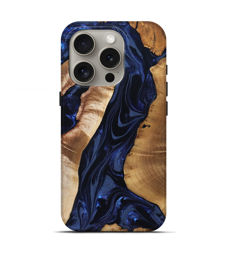 iPhone 16 Pro Wood Live Edge Phone Case - Evelin (Blue, 824311)