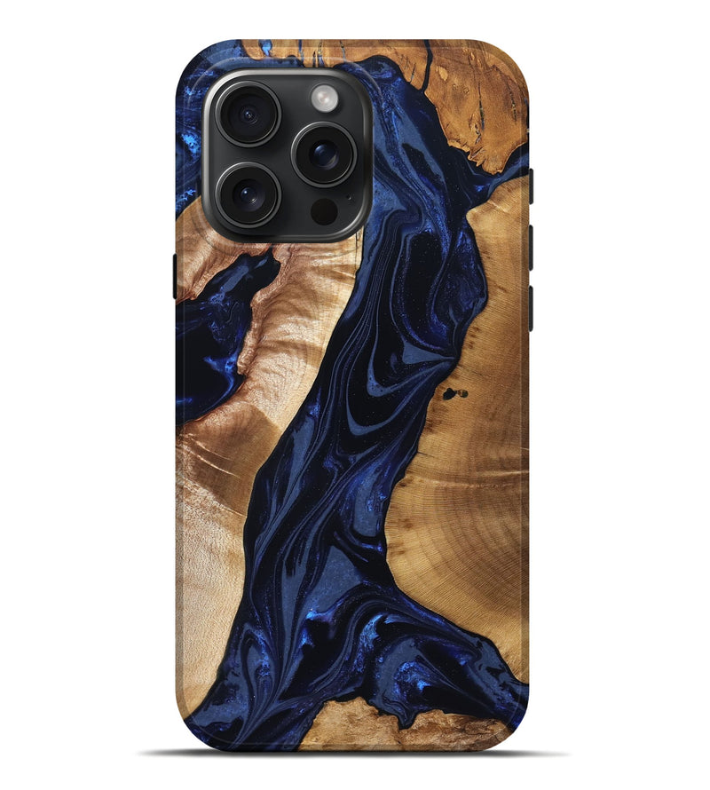 iPhone 16 Pro Max Wood Live Edge Phone Case - Evelin (Blue, 824311)