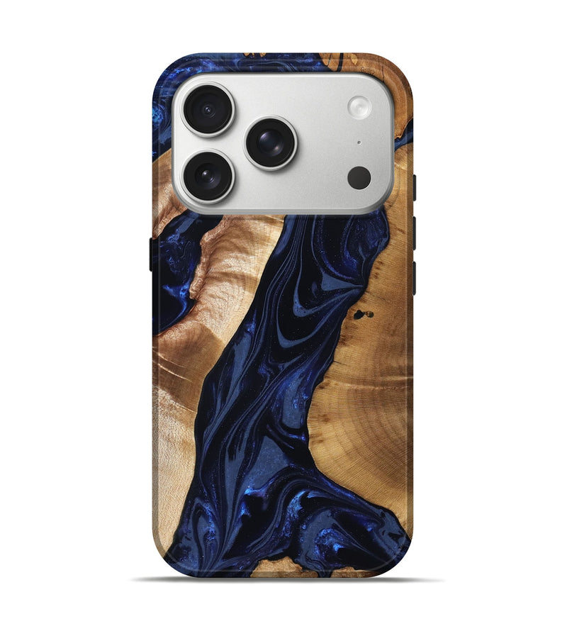 iPhone 17 Pro Wood Live Edge Phone Case - Evelin (Blue, 824311)