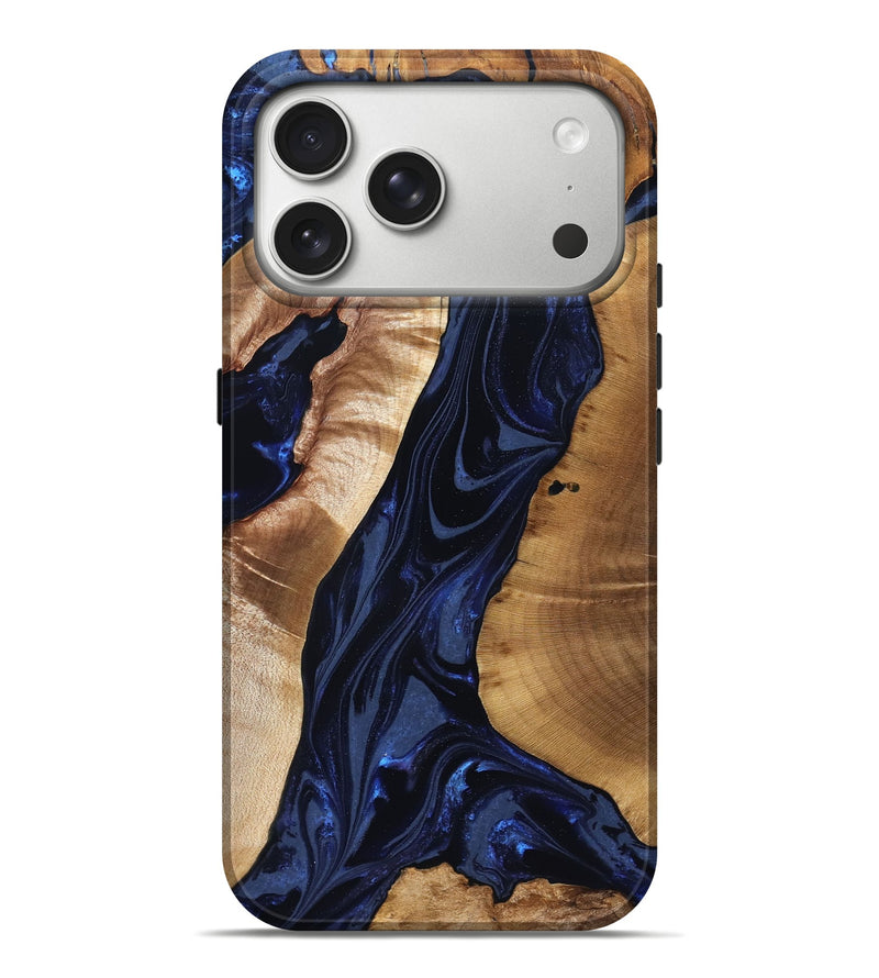 iPhone 17 Pro Max Wood Live Edge Phone Case - Evelin (Blue, 824311)