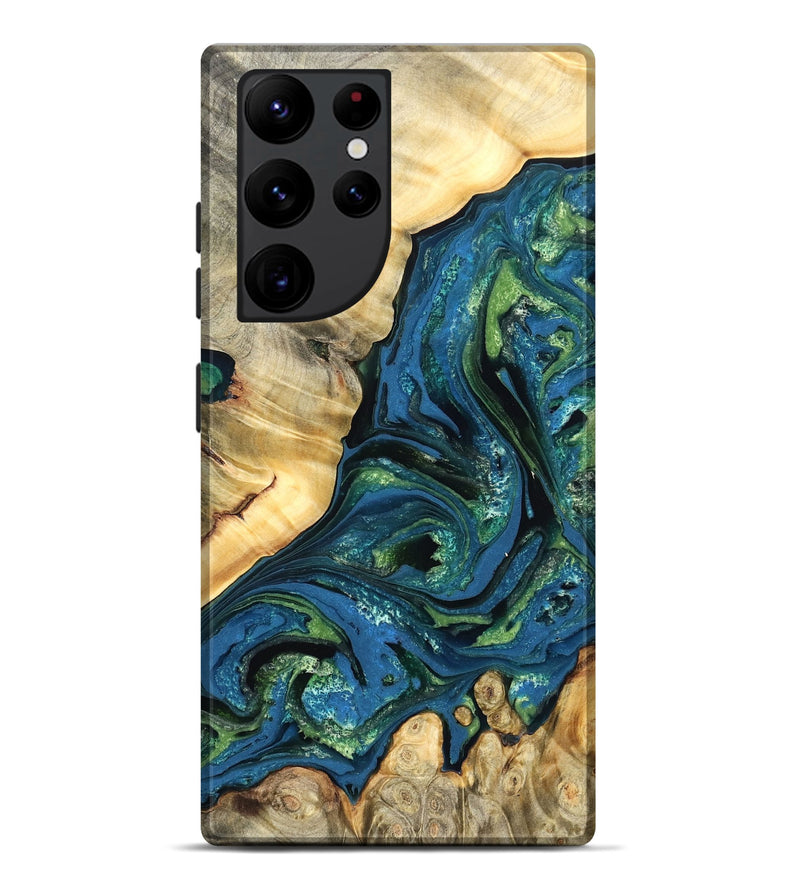 Galaxy S22 Ultra Wood Live Edge Phone Case - Ophelia (Teal & Gold, 824320)