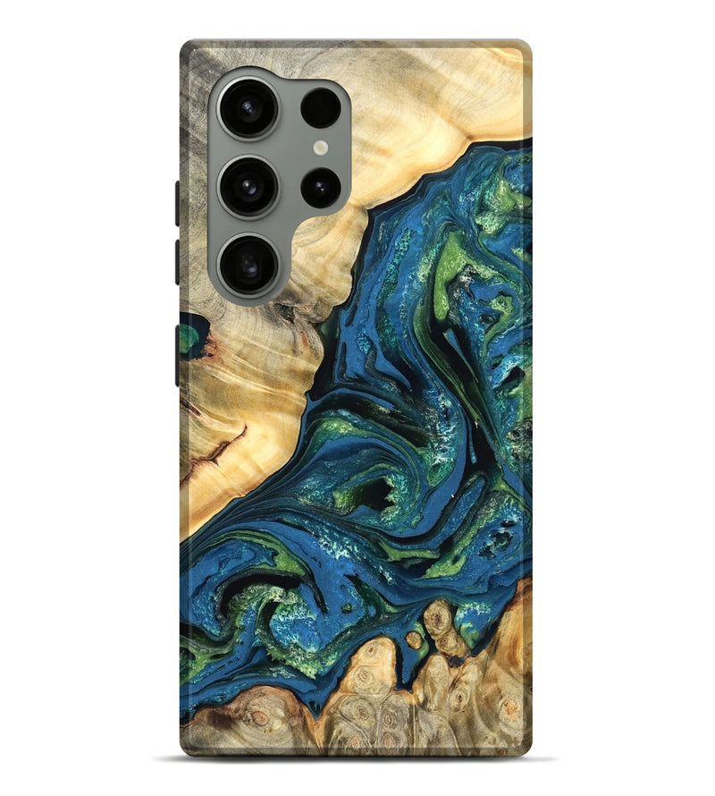 Galaxy S24 Ultra Wood Live Edge Phone Case - Ophelia (Teal & Gold, 824320)