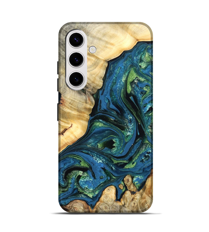 Galaxy S25 Wood Live Edge Phone Case - Ophelia (Teal & Gold, 824320)