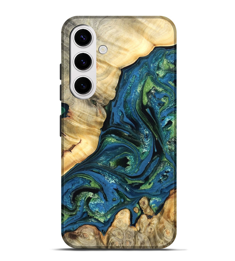Galaxy S25 Plus Wood Live Edge Phone Case - Ophelia (Teal & Gold, 824320)