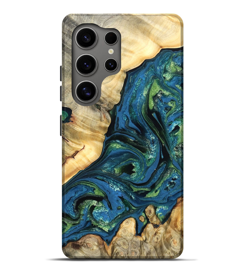 Galaxy S25 Ultra Wood Live Edge Phone Case - Ophelia (Teal & Gold, 824320)