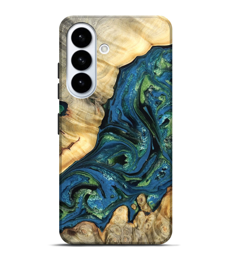 Galaxy S26 Plus Wood Live Edge Phone Case - Ophelia (Teal & Gold, 824320)