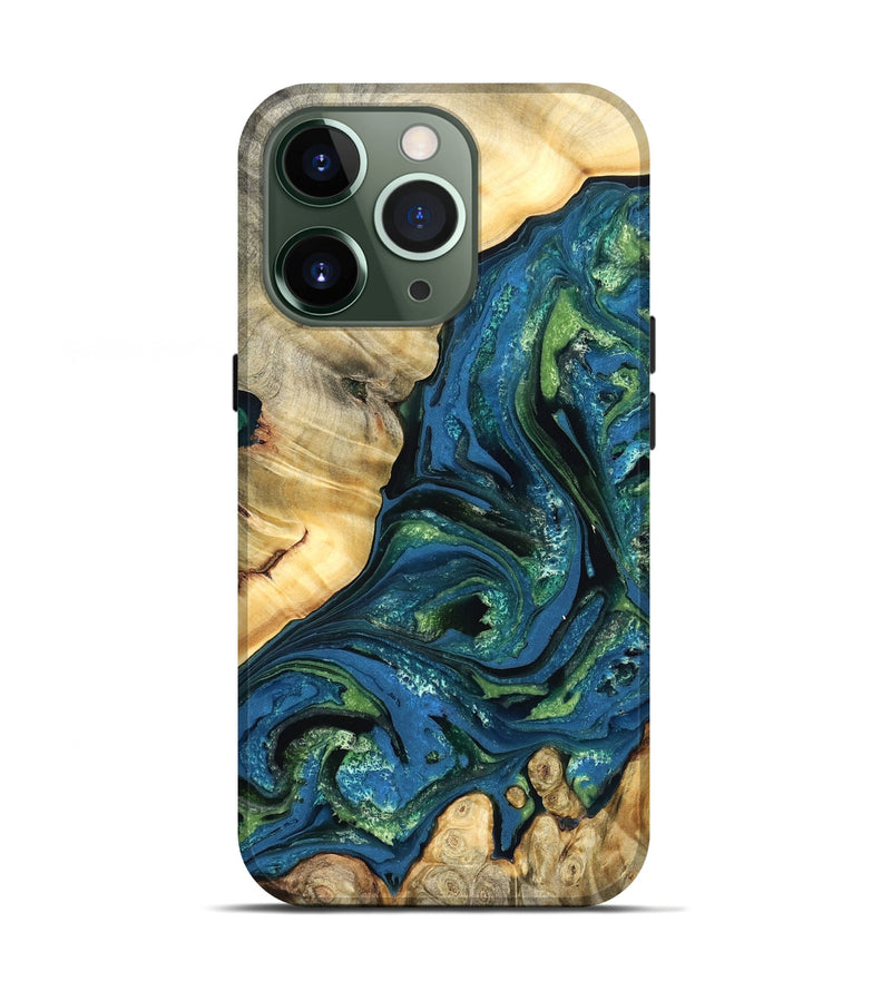 iPhone 13 Pro Wood Live Edge Phone Case - Ophelia (Teal & Gold, 824320)