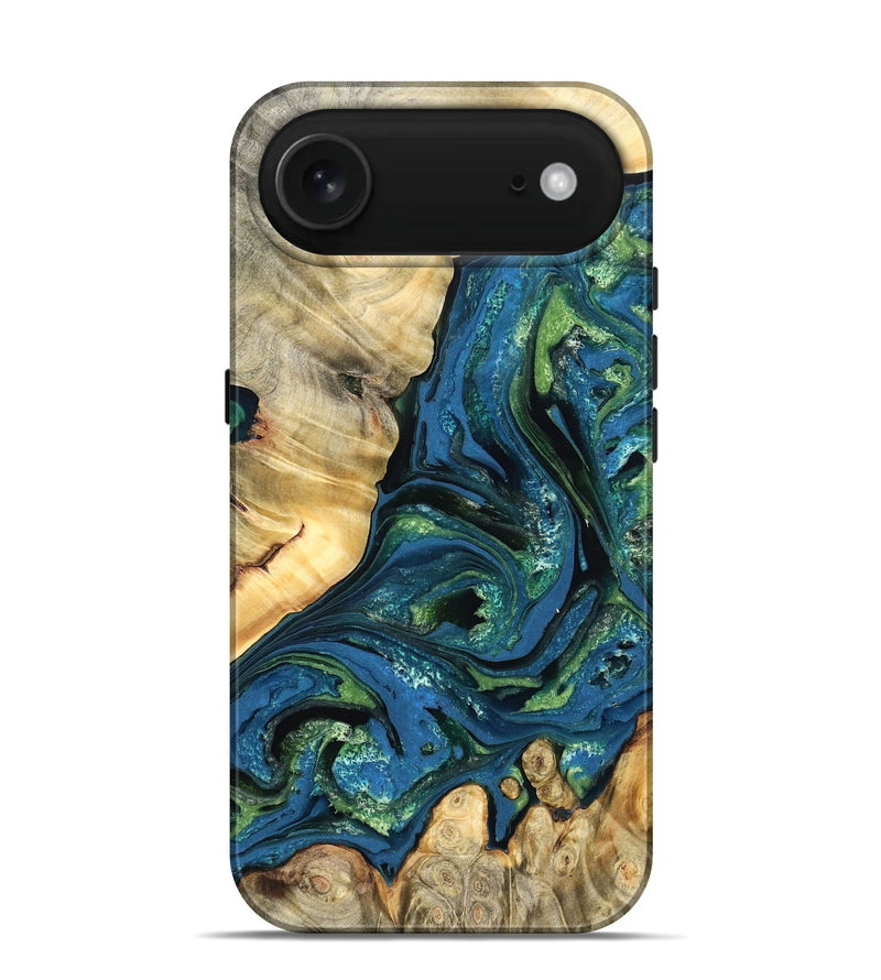 iPhone 17 Air Wood Live Edge Phone Case - Ophelia (Teal & Gold, 824320)