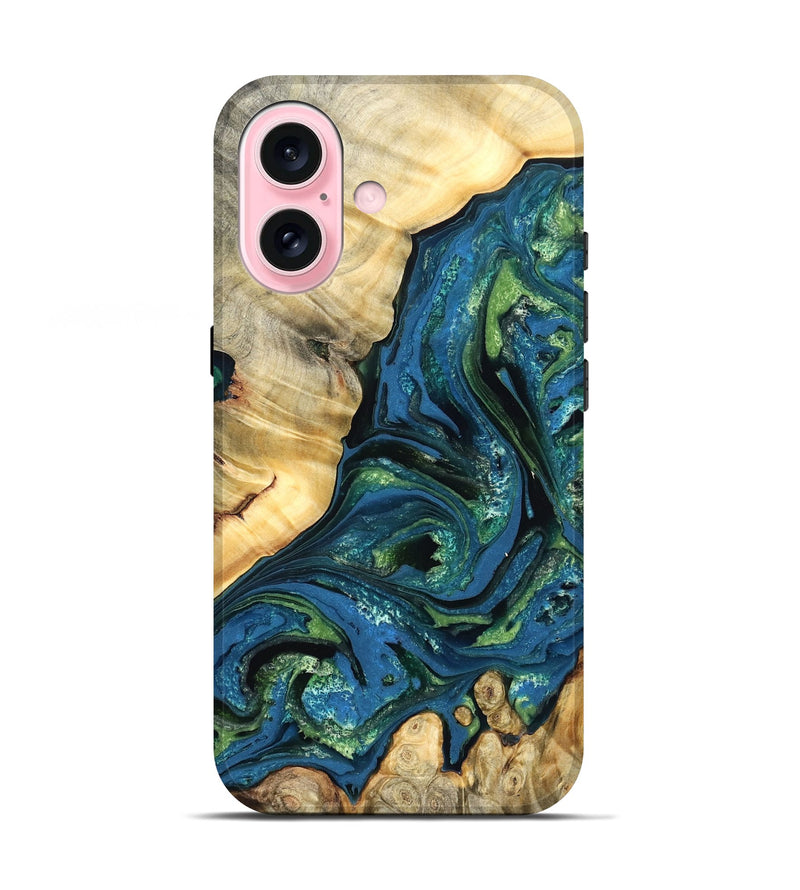 iPhone 17 Wood Live Edge Phone Case - Ophelia (Teal & Gold, 824320)