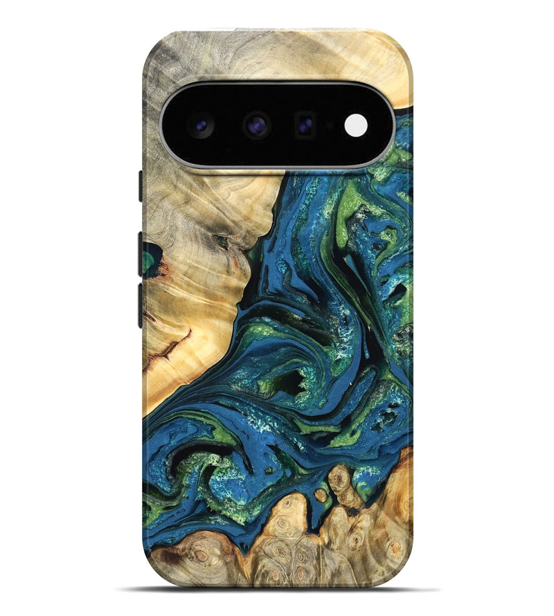 Pixel 11 Pro XL Wood Live Edge Phone Case - Ophelia (Teal & Gold, 824320)