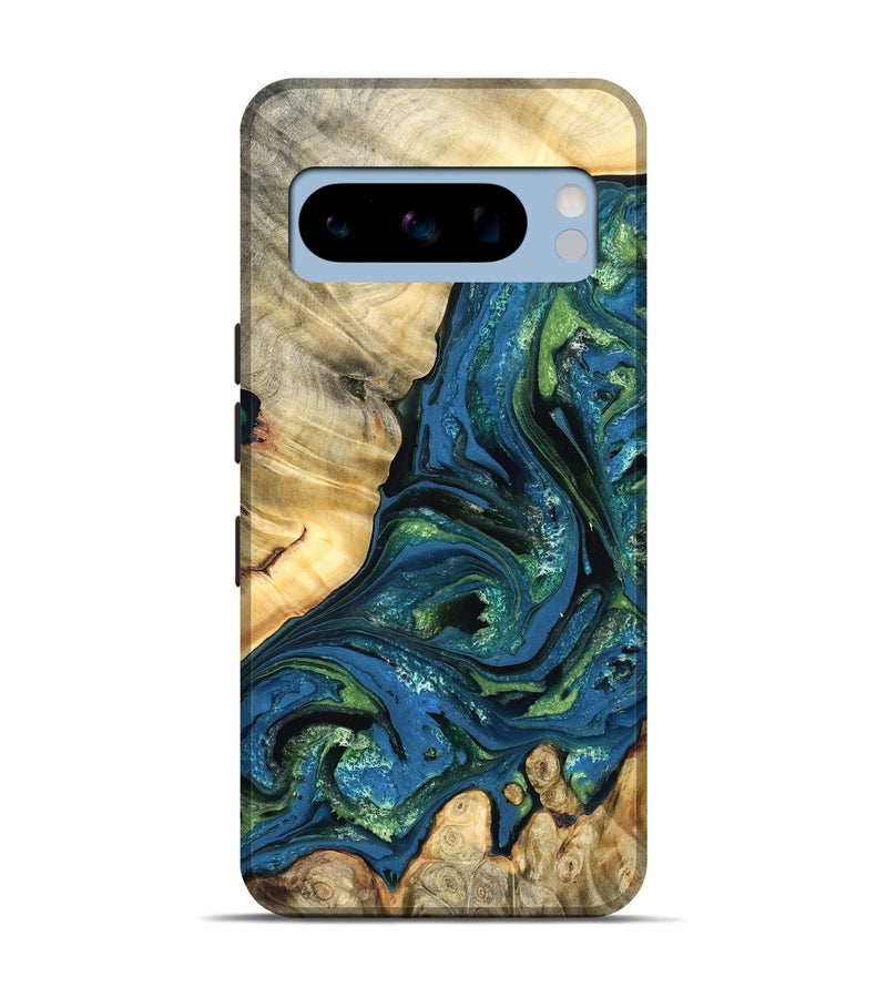 Pixel 8 Pro Wood Live Edge Phone Case - Ophelia (Teal & Gold, 824320)