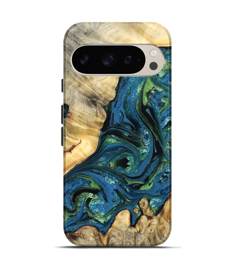 Pixel 9 Wood Live Edge Phone Case - Ophelia (Teal & Gold, 824320)