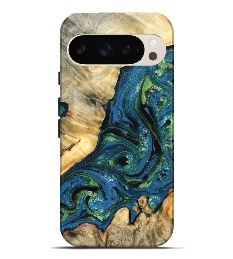 Pixel 9 Pro XL Wood Live Edge Phone Case - Ophelia (Teal & Gold, 824320)