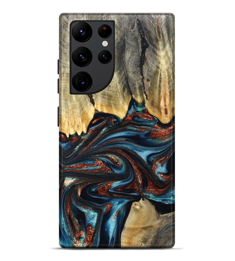 Galaxy S22 Ultra Wood Live Edge Phone Case - Quinton (Teal & Gold, 824321)
