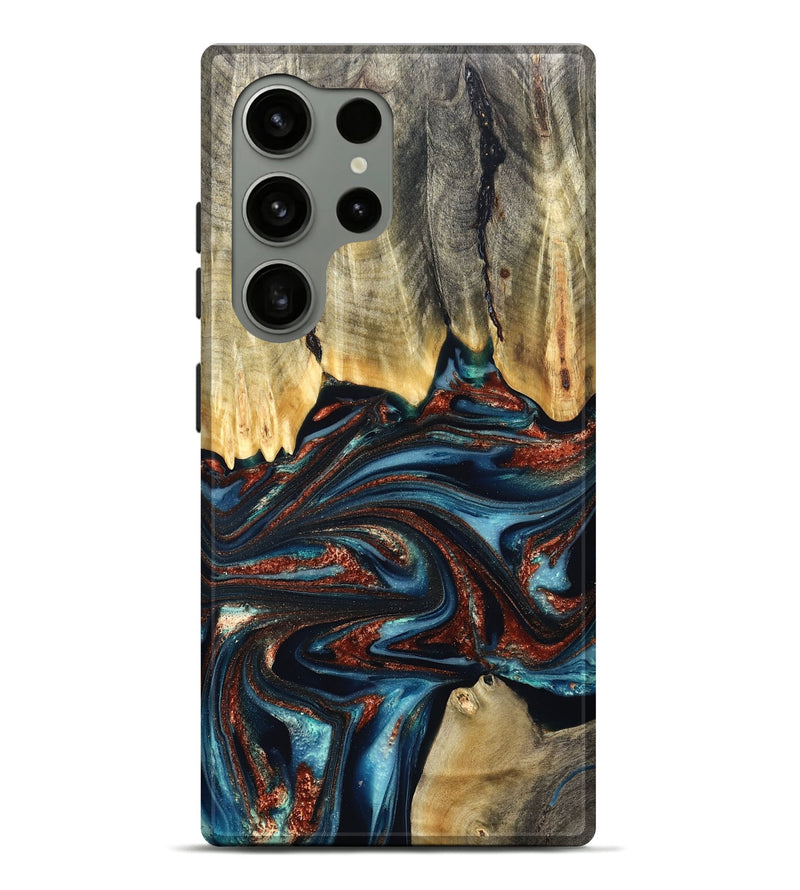 Galaxy S24 Ultra Wood Live Edge Phone Case - Quinton (Teal & Gold, 824321)