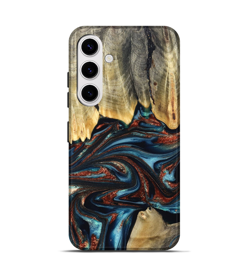 Galaxy S25 Wood Live Edge Phone Case - Quinton (Teal & Gold, 824321)