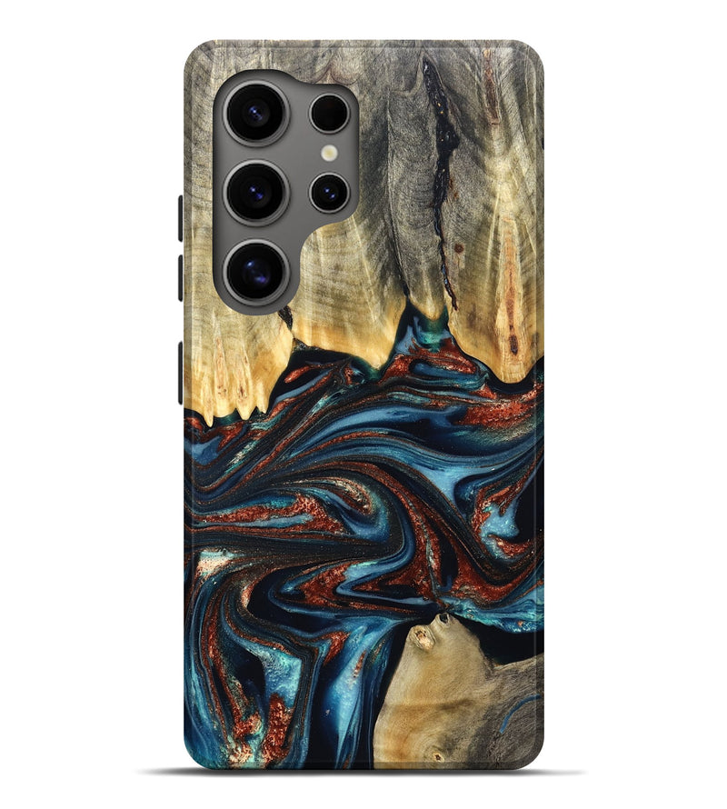 Galaxy S25 Ultra Wood Live Edge Phone Case - Quinton (Teal & Gold, 824321)