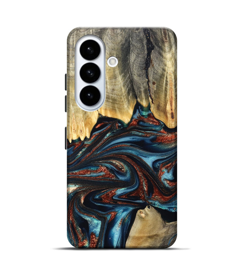 Galaxy S26 Wood Live Edge Phone Case - Quinton (Teal & Gold, 824321)