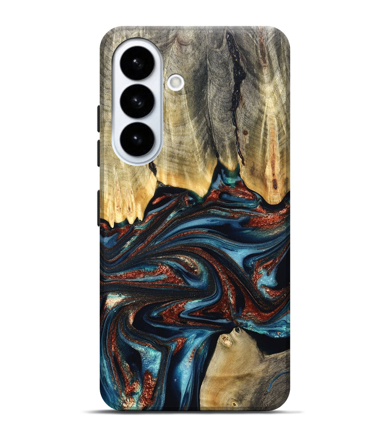 Galaxy S26 Plus Wood Live Edge Phone Case - Quinton (Teal & Gold, 824321)