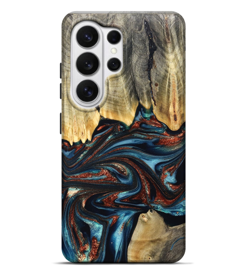 Galaxy S26 Ultra Wood Live Edge Phone Case - Quinton (Teal & Gold, 824321)