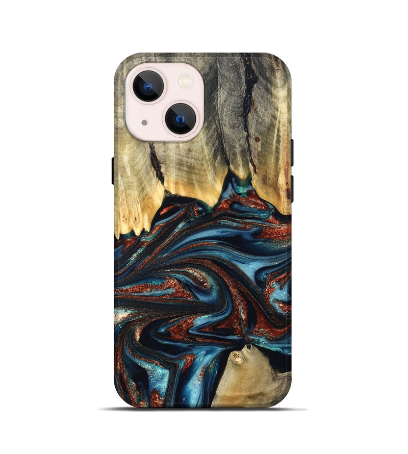 iPhone 13 mini Wood Live Edge Phone Case - Quinton (Teal & Gold, 824321)