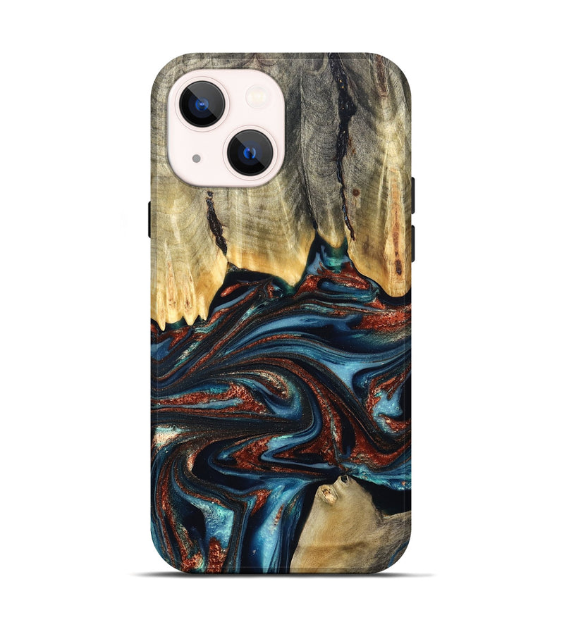 iPhone 14 Wood Live Edge Phone Case - Quinton (Teal & Gold, 824321)