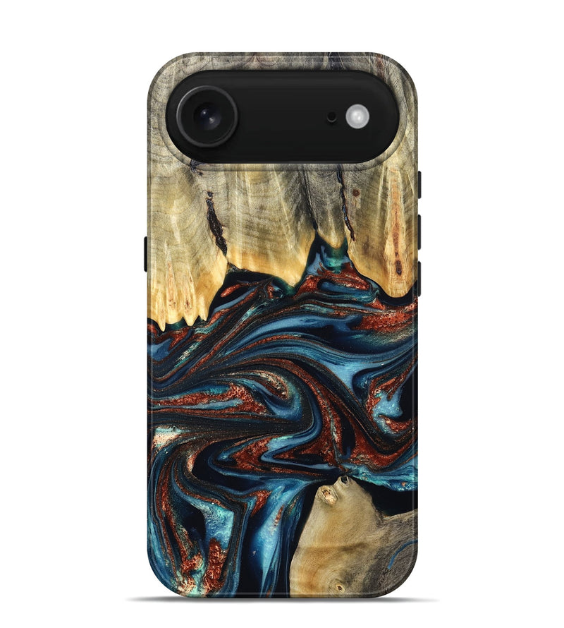 iPhone 17 Air Wood Live Edge Phone Case - Quinton (Teal & Gold, 824321)