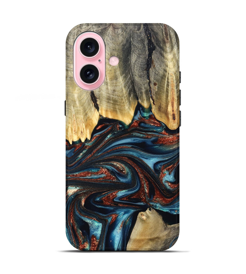 iPhone 17 Wood Live Edge Phone Case - Quinton (Teal & Gold, 824321)