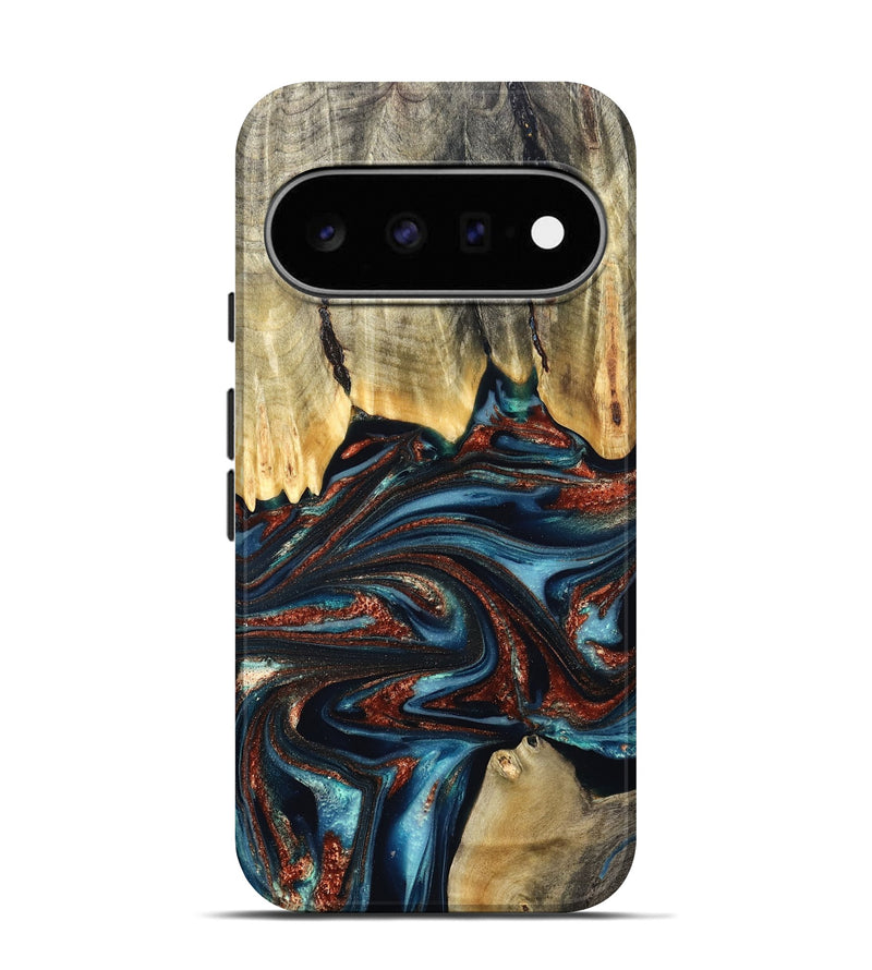 Pixel 11 Pro Wood Live Edge Phone Case - Quinton (Teal & Gold, 824321)