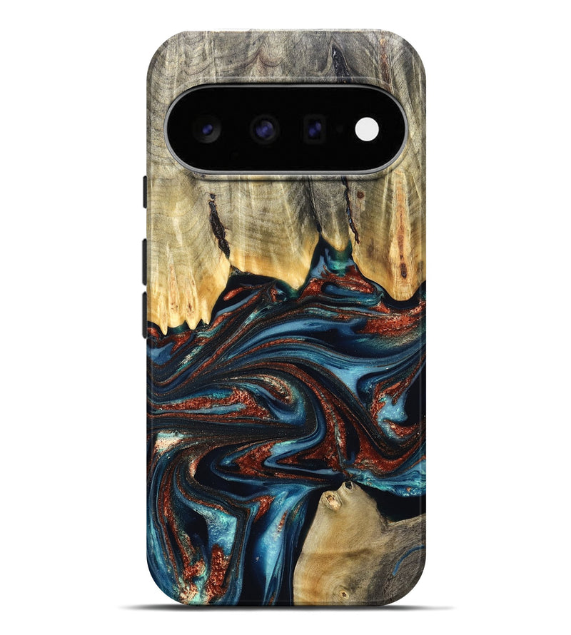 Pixel 11 Pro XL Wood Live Edge Phone Case - Quinton (Teal & Gold, 824321)