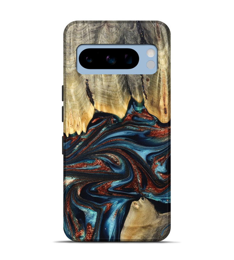 Pixel 8 Pro Wood Live Edge Phone Case - Quinton (Teal & Gold, 824321)