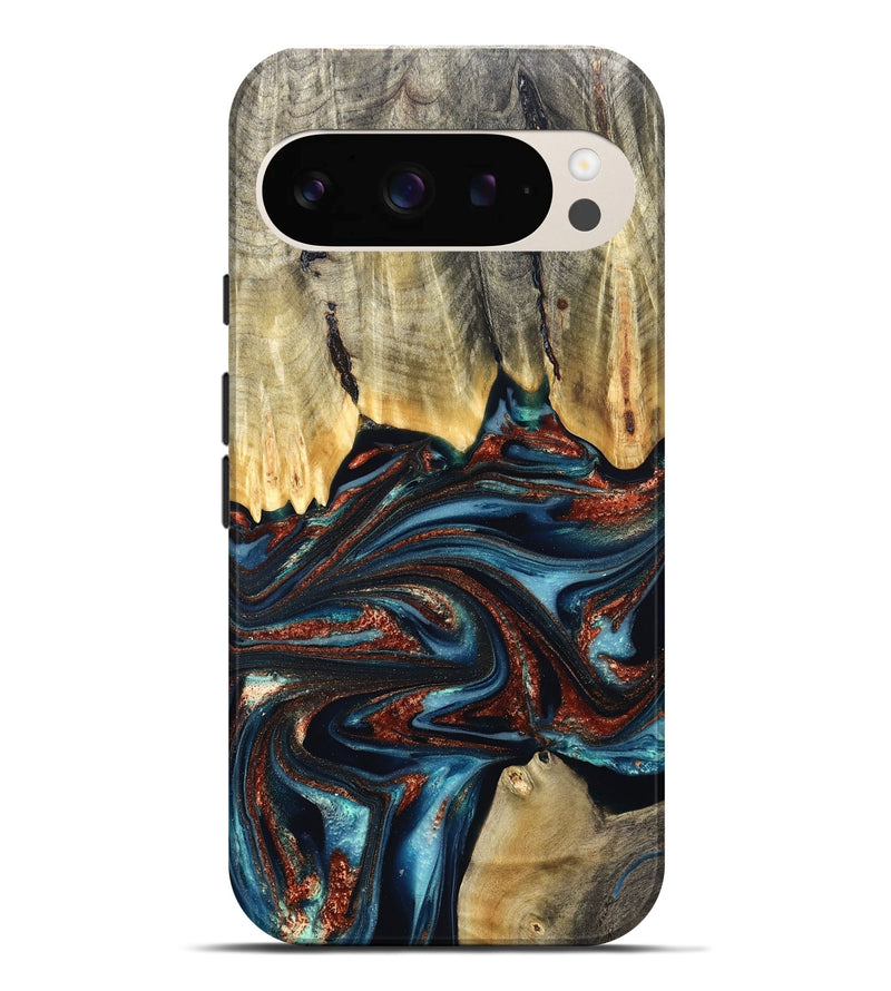 Pixel 9 Pro XL Wood Live Edge Phone Case - Quinton (Teal & Gold, 824321)