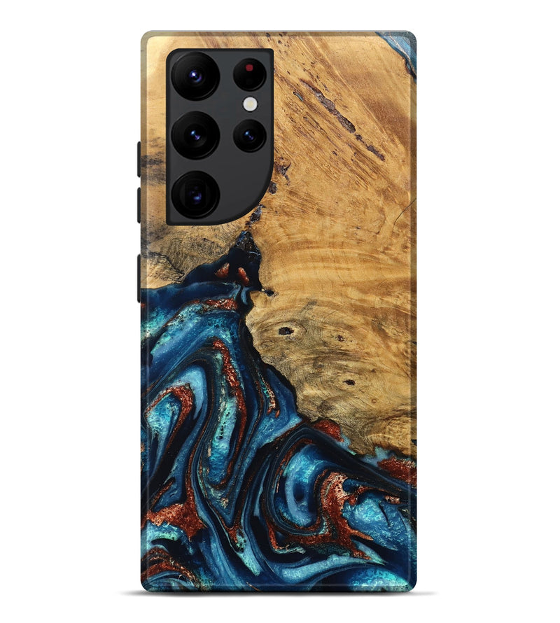 Galaxy S22 Ultra Wood Live Edge Phone Case - Adan (Teal & Gold, 824322)
