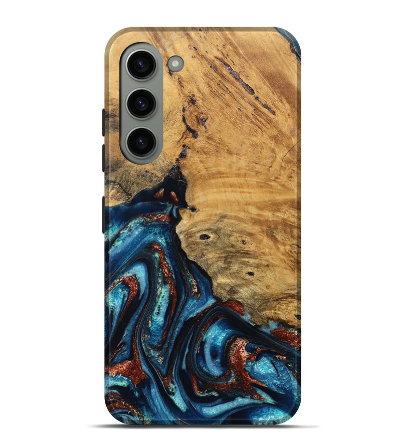 Galaxy S23 Plus Wood Live Edge Phone Case - Adan (Teal & Gold, 824322)