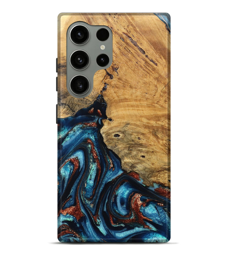 Galaxy S24 Ultra Wood Live Edge Phone Case - Adan (Teal & Gold, 824322)