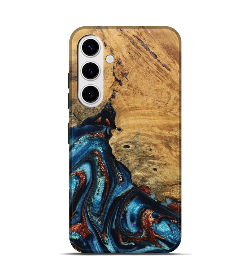 Galaxy S25 Wood Live Edge Phone Case - Adan (Teal & Gold, 824322)