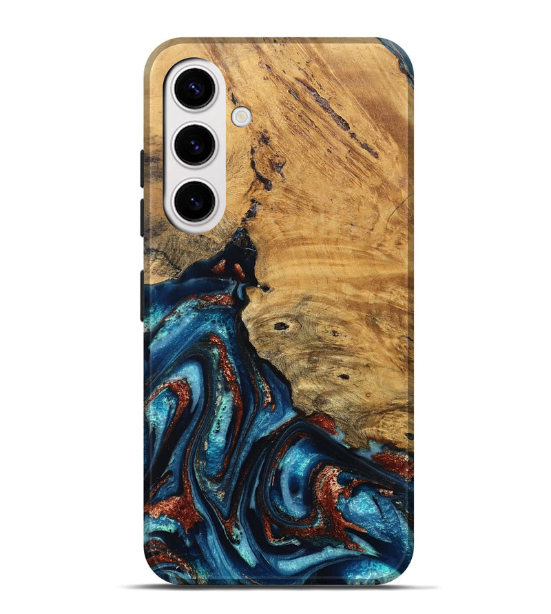 Galaxy S25 Plus Wood Live Edge Phone Case - Adan (Teal & Gold, 824322)