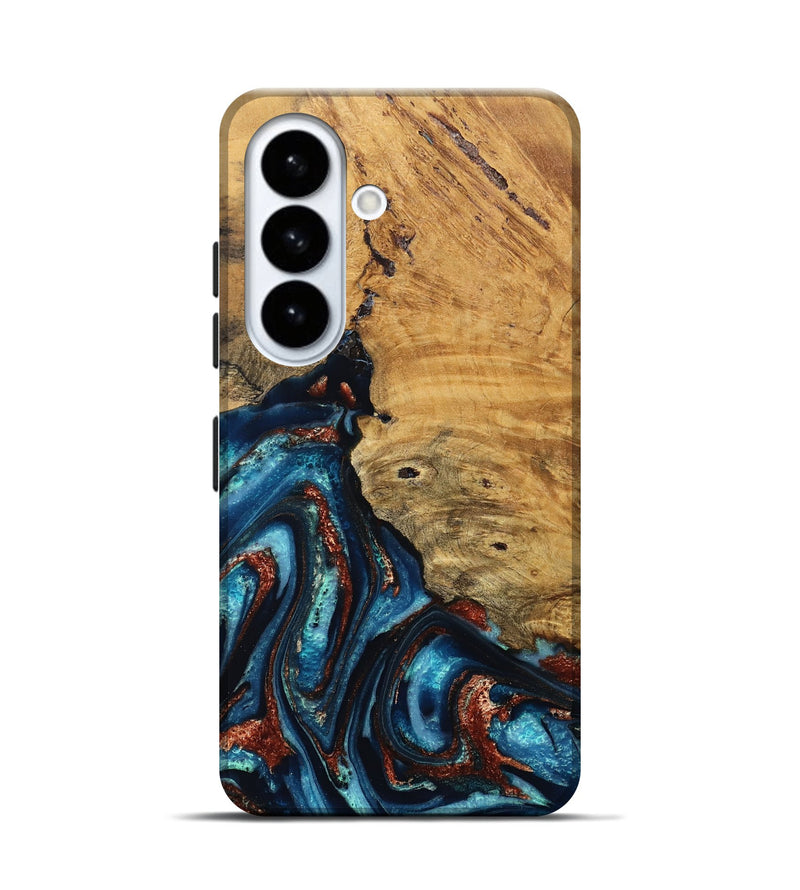Galaxy S26 Wood Live Edge Phone Case - Adan (Teal & Gold, 824322)