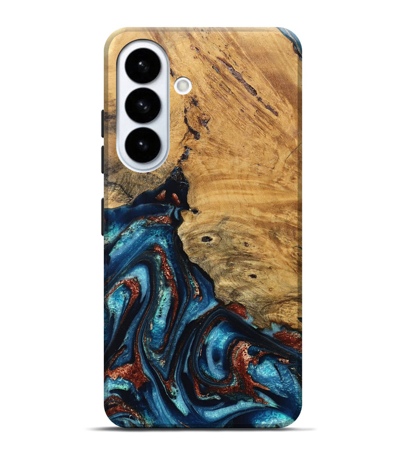 Galaxy S26 Plus Wood Live Edge Phone Case - Adan (Teal & Gold, 824322)