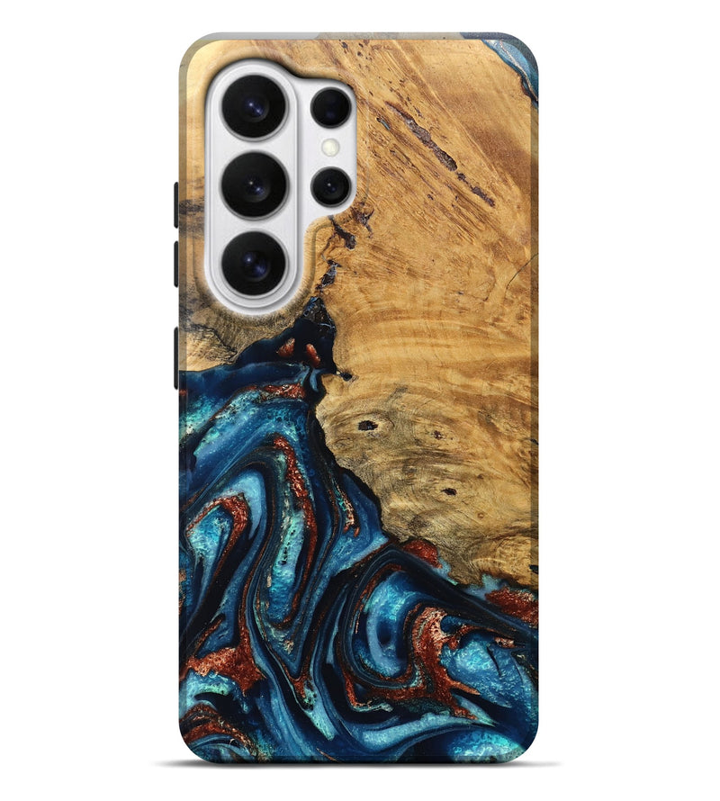 Galaxy S26 Ultra Wood Live Edge Phone Case - Adan (Teal & Gold, 824322)