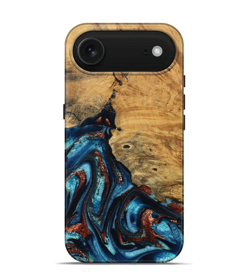 iPhone 17 Air Wood Live Edge Phone Case - Adan (Teal & Gold, 824322)