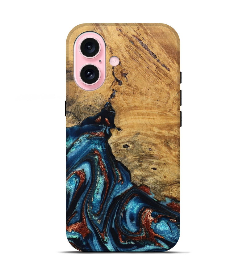 iPhone 17 Wood Live Edge Phone Case - Adan (Teal & Gold, 824322)