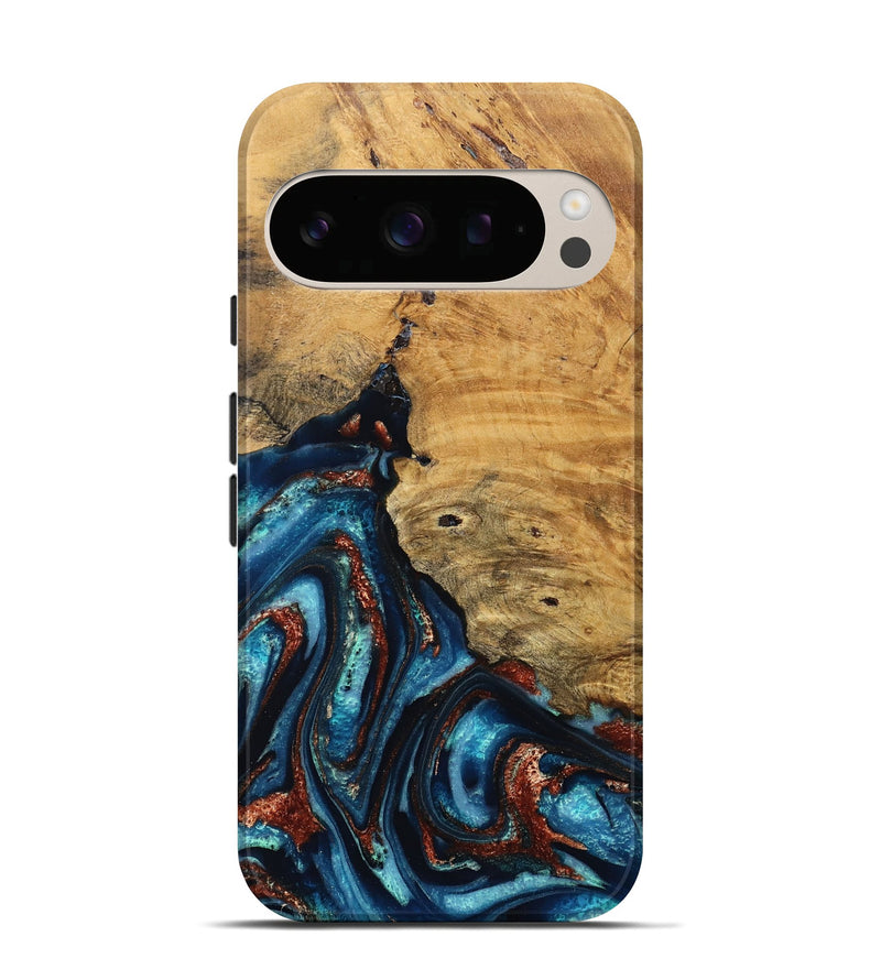 Pixel 10 Wood Live Edge Phone Case - Adan (Teal & Gold, 824322)