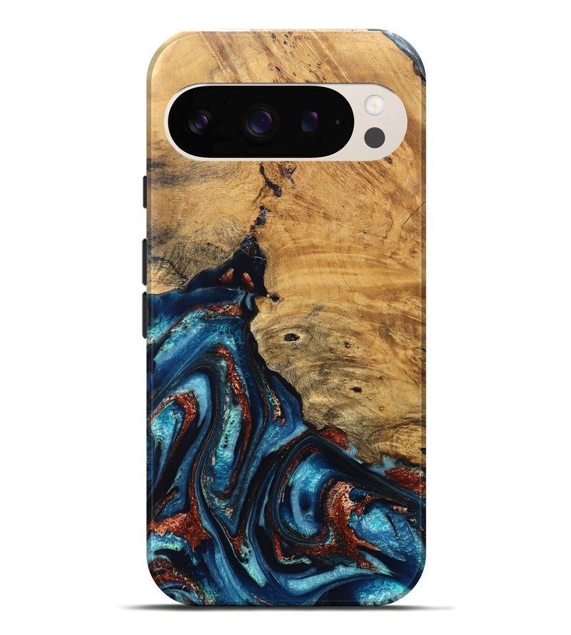 Pixel 10 Pro XL Wood Live Edge Phone Case - Adan (Teal & Gold, 824322)