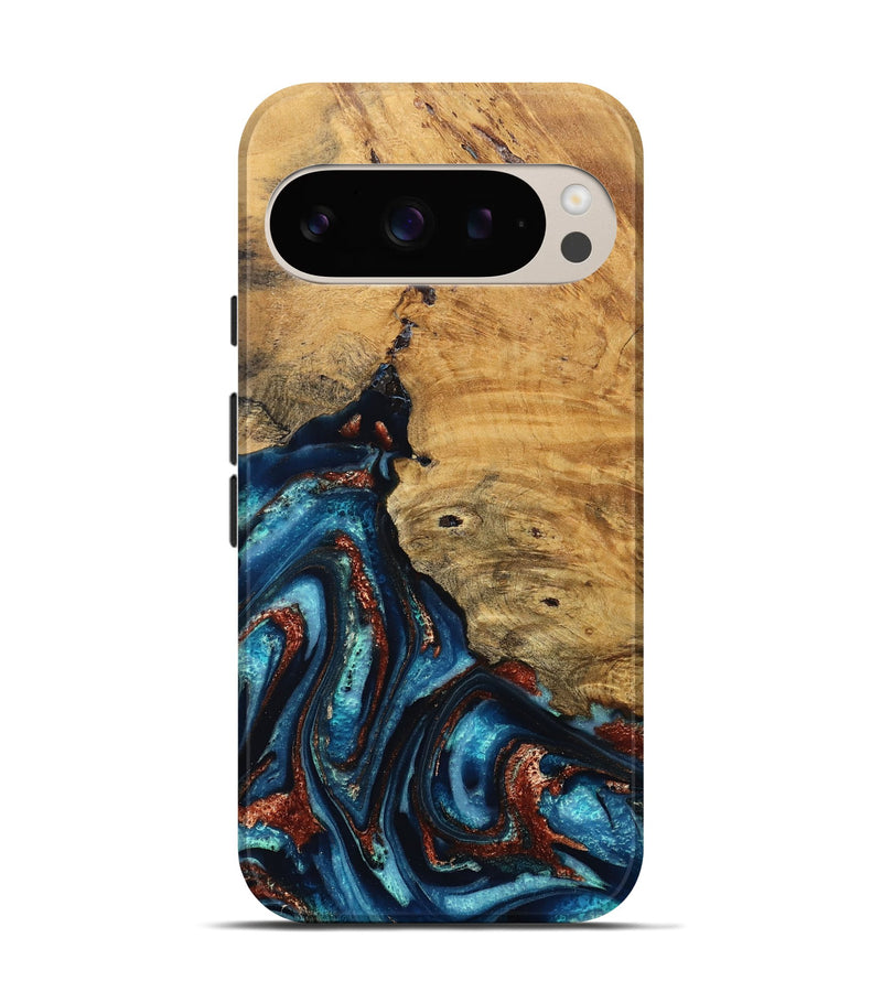 Pixel 9 Wood Live Edge Phone Case - Adan (Teal & Gold, 824322)