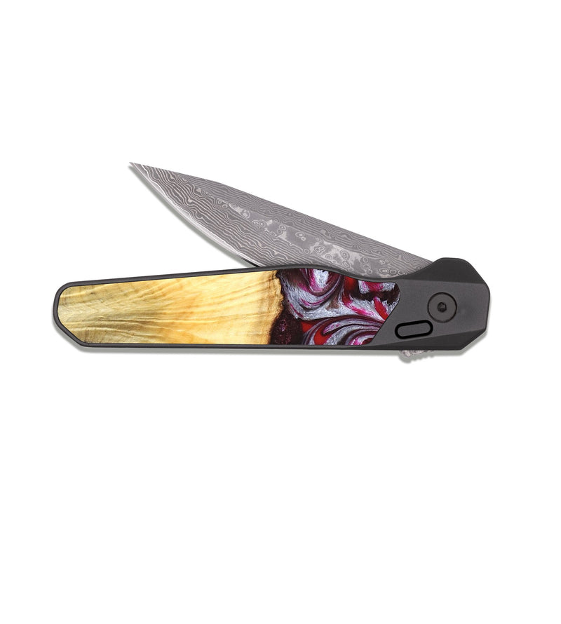 EDC Dark Damascus Wood Pocket Knife - Shayne (Red, 824369)